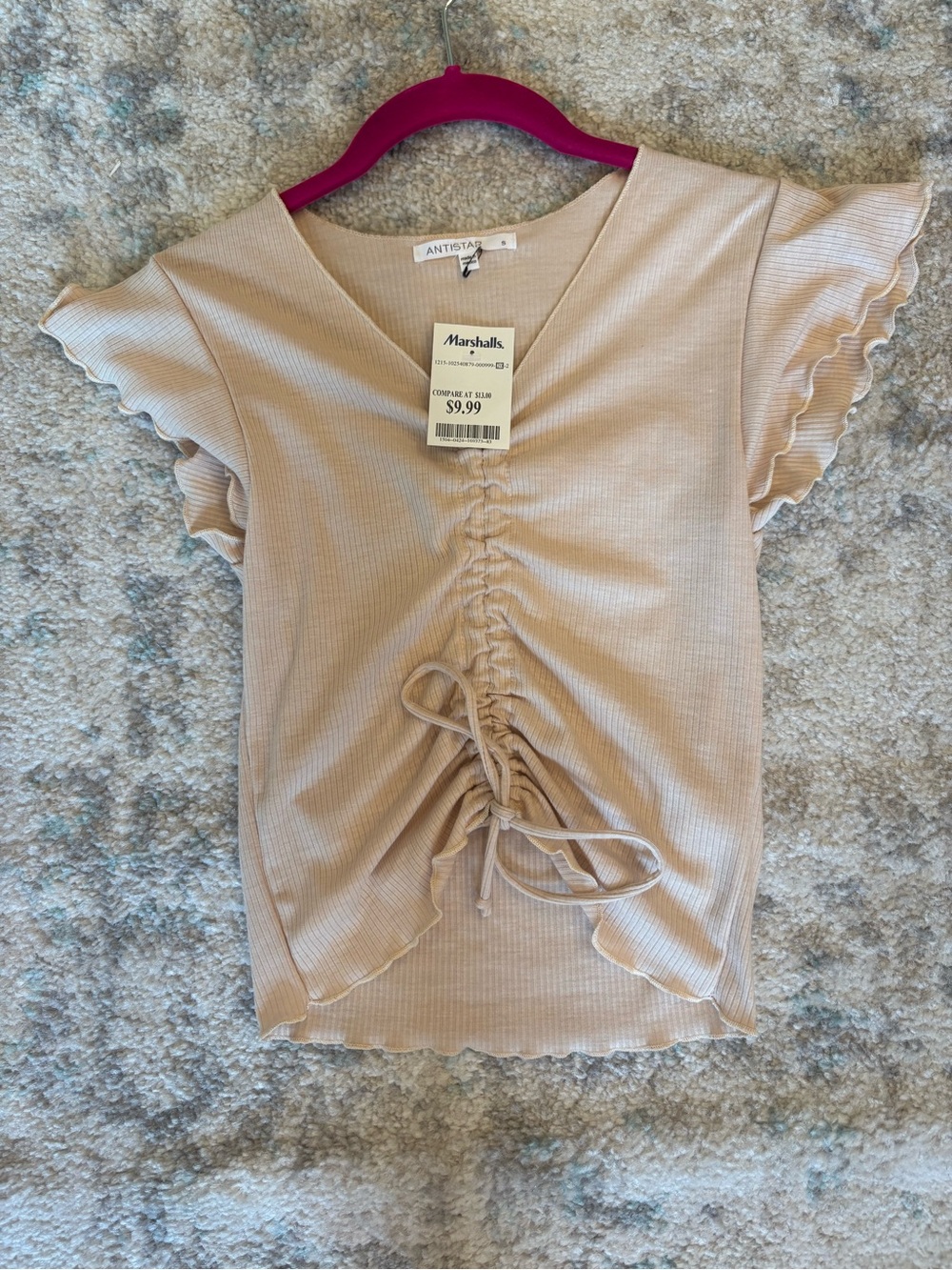 ANTISTAR Beige Ruched Front Short Sleeve Top